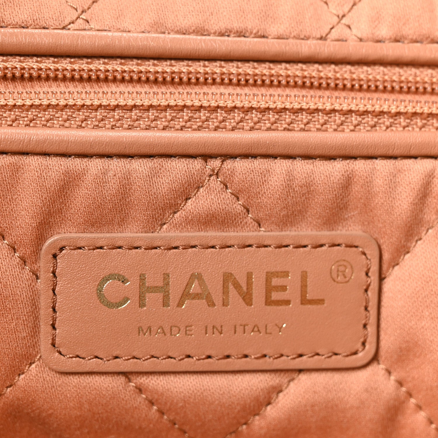 Shiny Calfskin Quilted Small Chanel 22 Camel