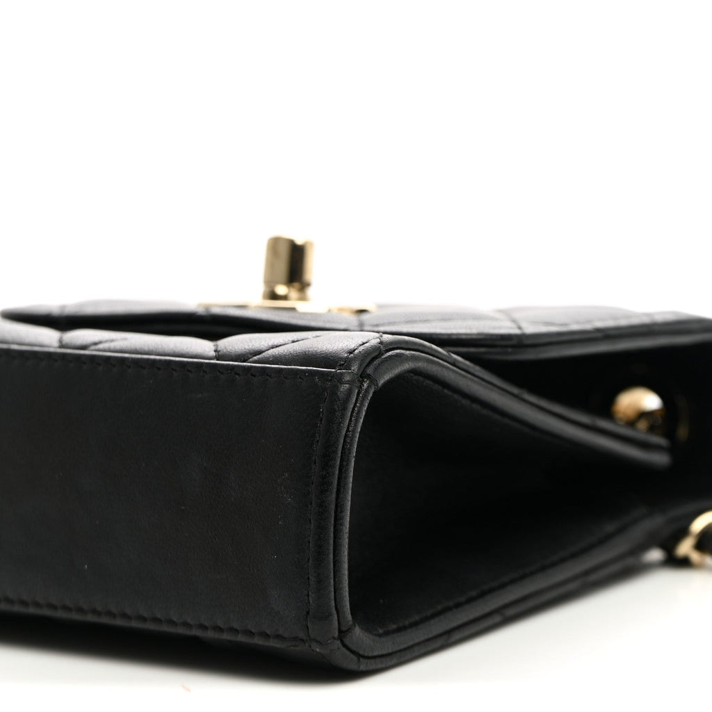 Lambskin Quilted Mini Trendy CC Clutch With Chain Black