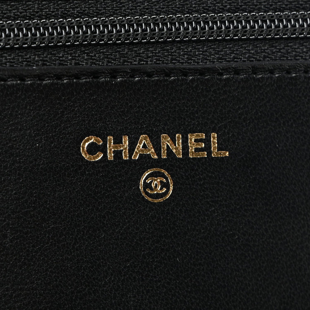 Lambskin Quilted CC Pearl Crush Wallet on Chain WOC Black
