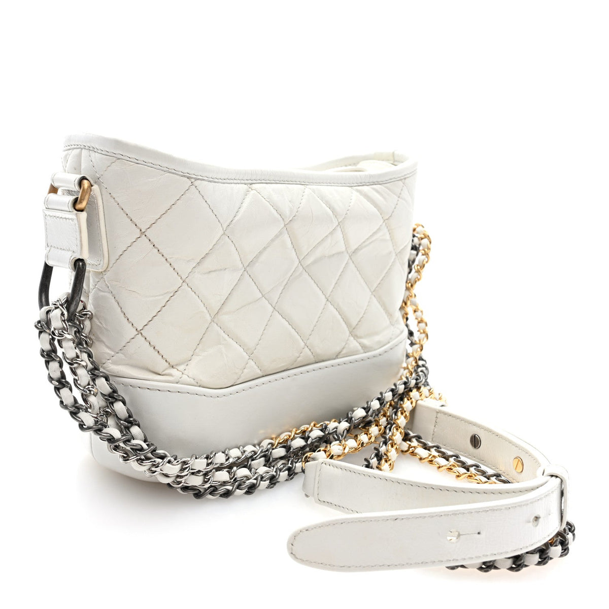 Aged Calfskin Quilted Small Gabrielle Hobo White