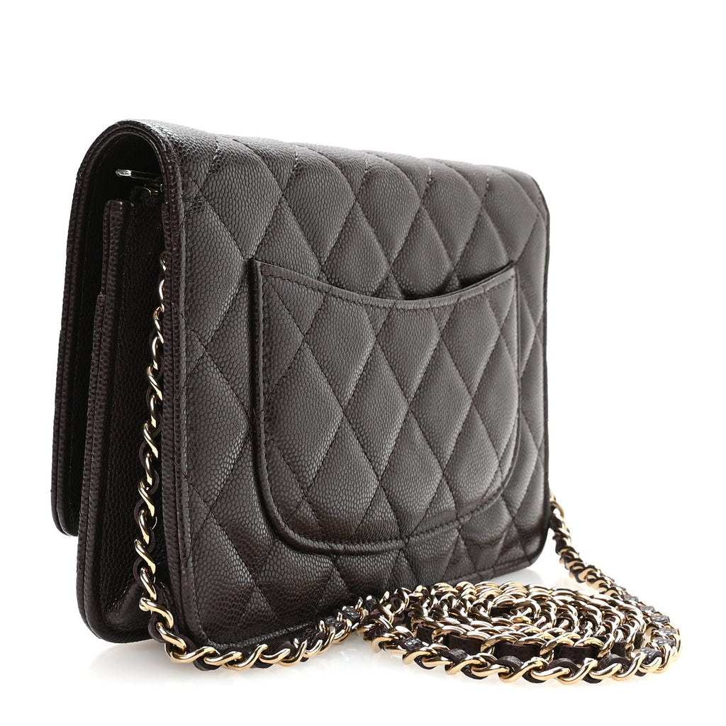 Caviar Quilted Wallet on Chain WOC Dark Brown