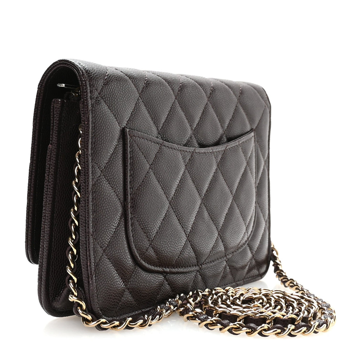 Caviar Quilted Wallet on Chain WOC Dark Brown