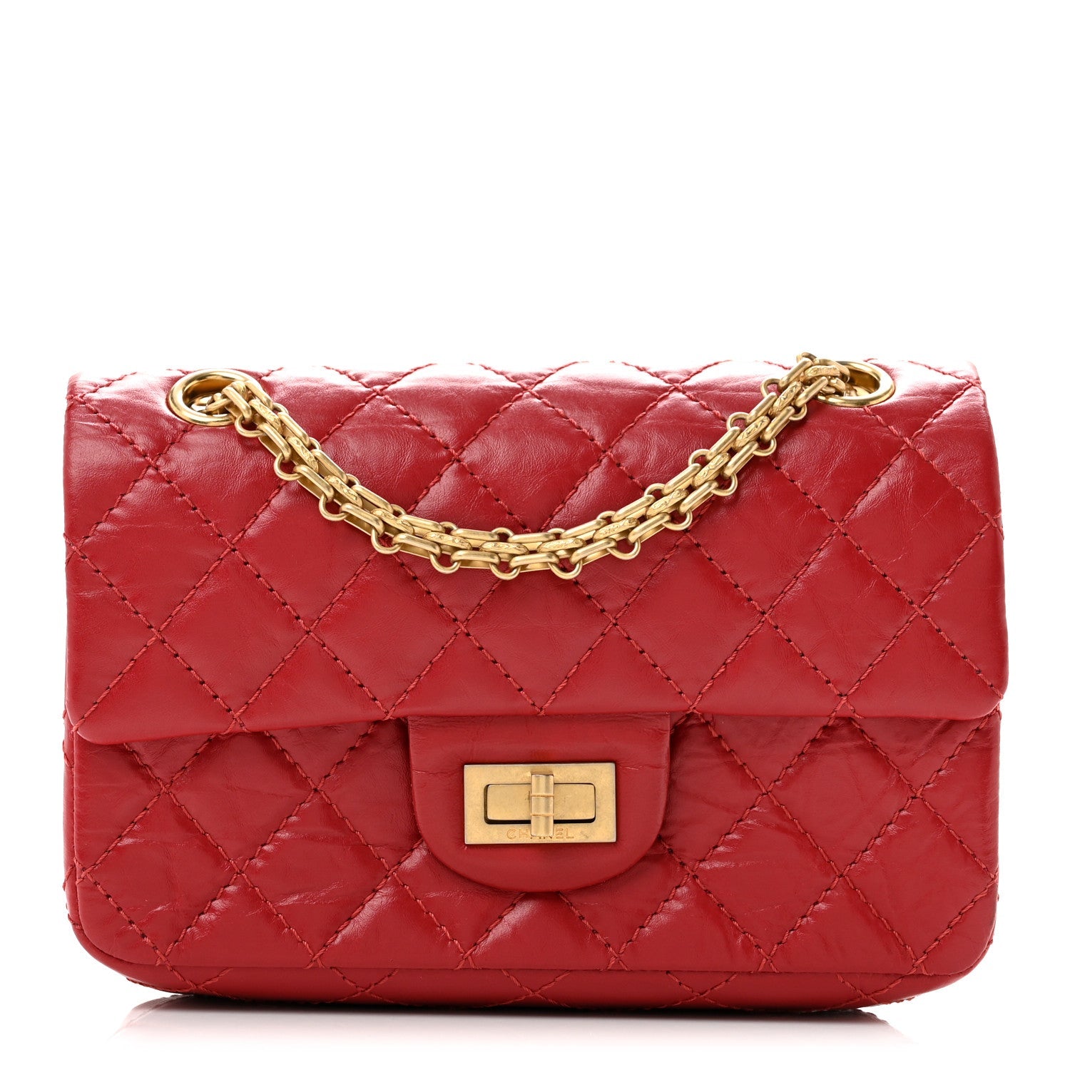 Aged Calfskin Quilted 2.55 Reissue Mini Flap Red