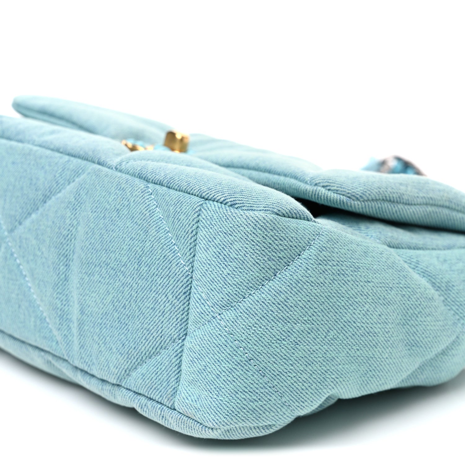 Denim Quilted Medium Chanel 19 Flap Neon Blue