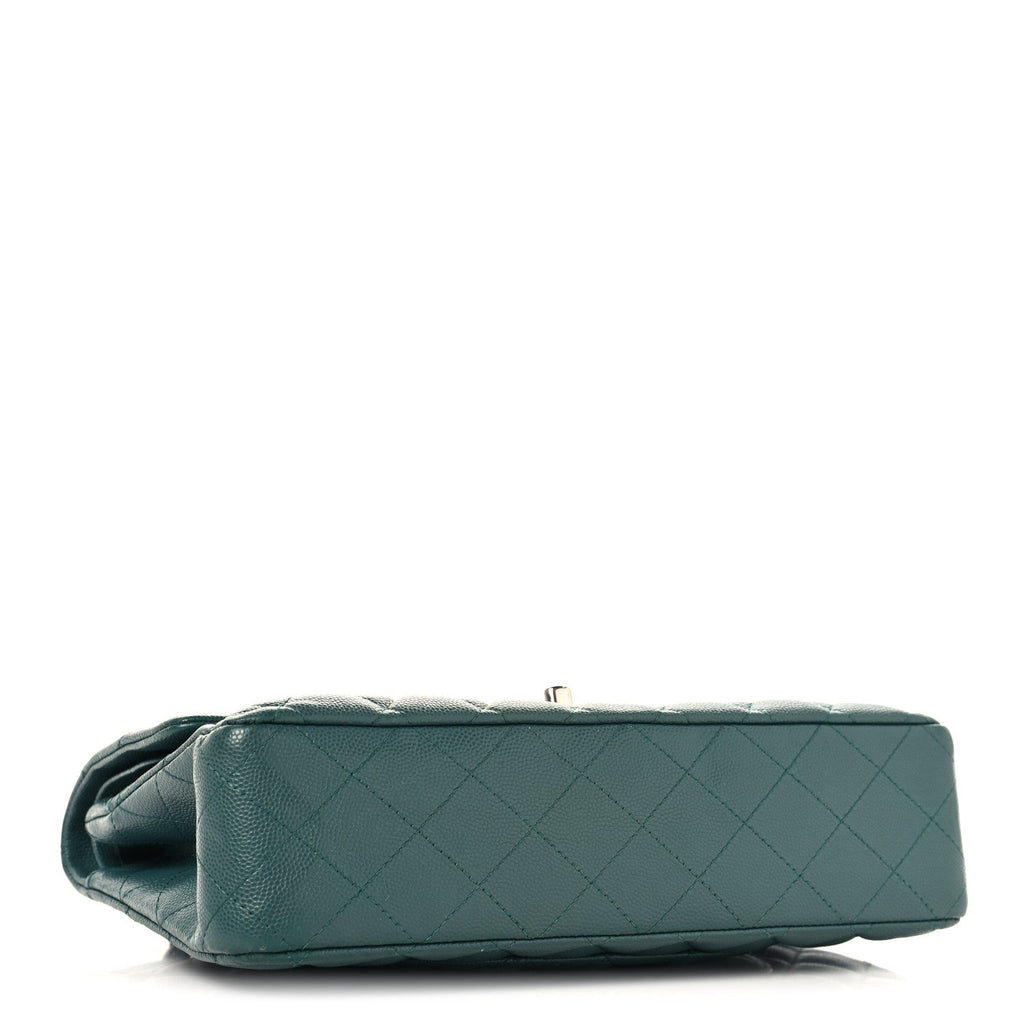 Caviar Quilted Medium Double Flap Green