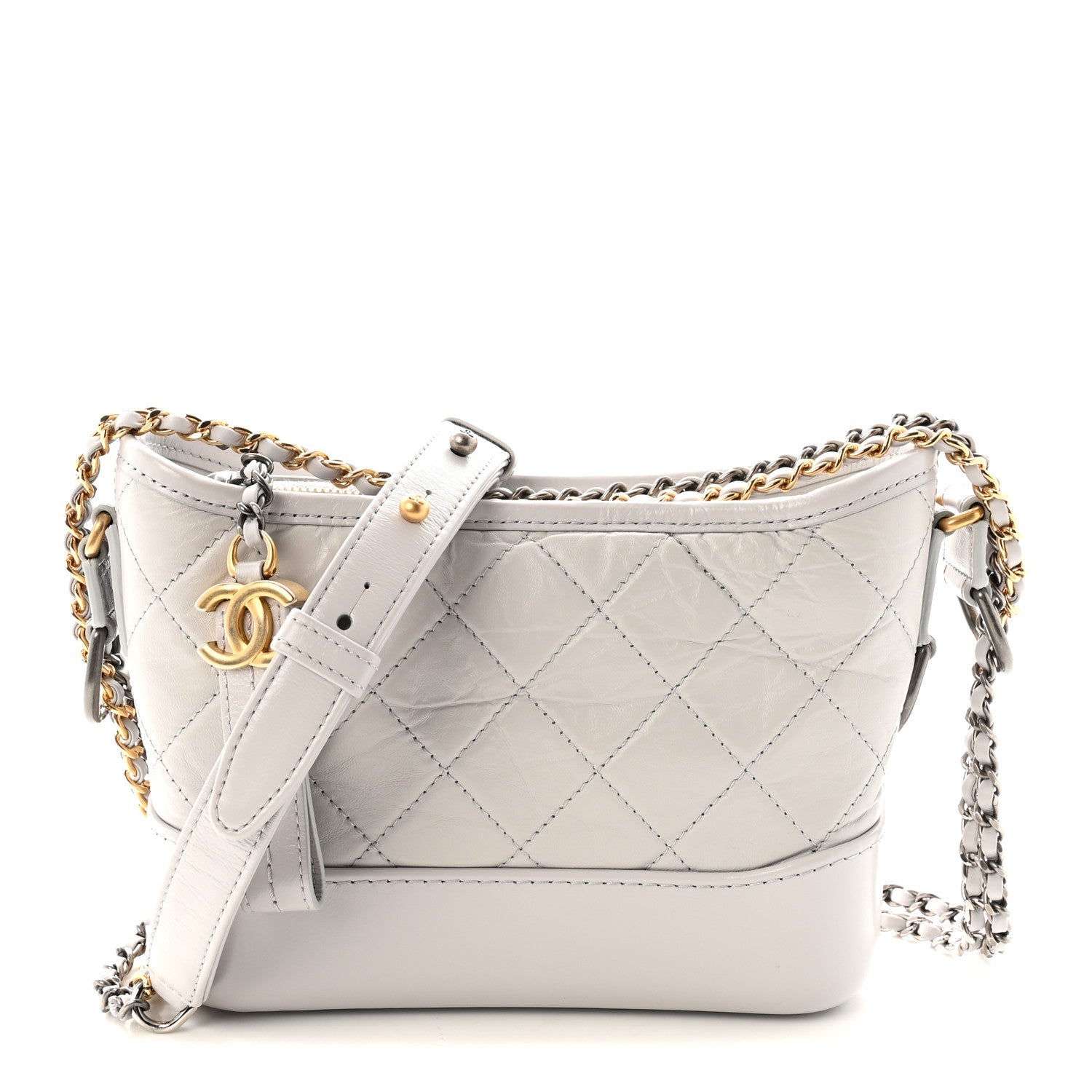 Aged Calfskin Quilted Small Gabrielle Hobo Grey