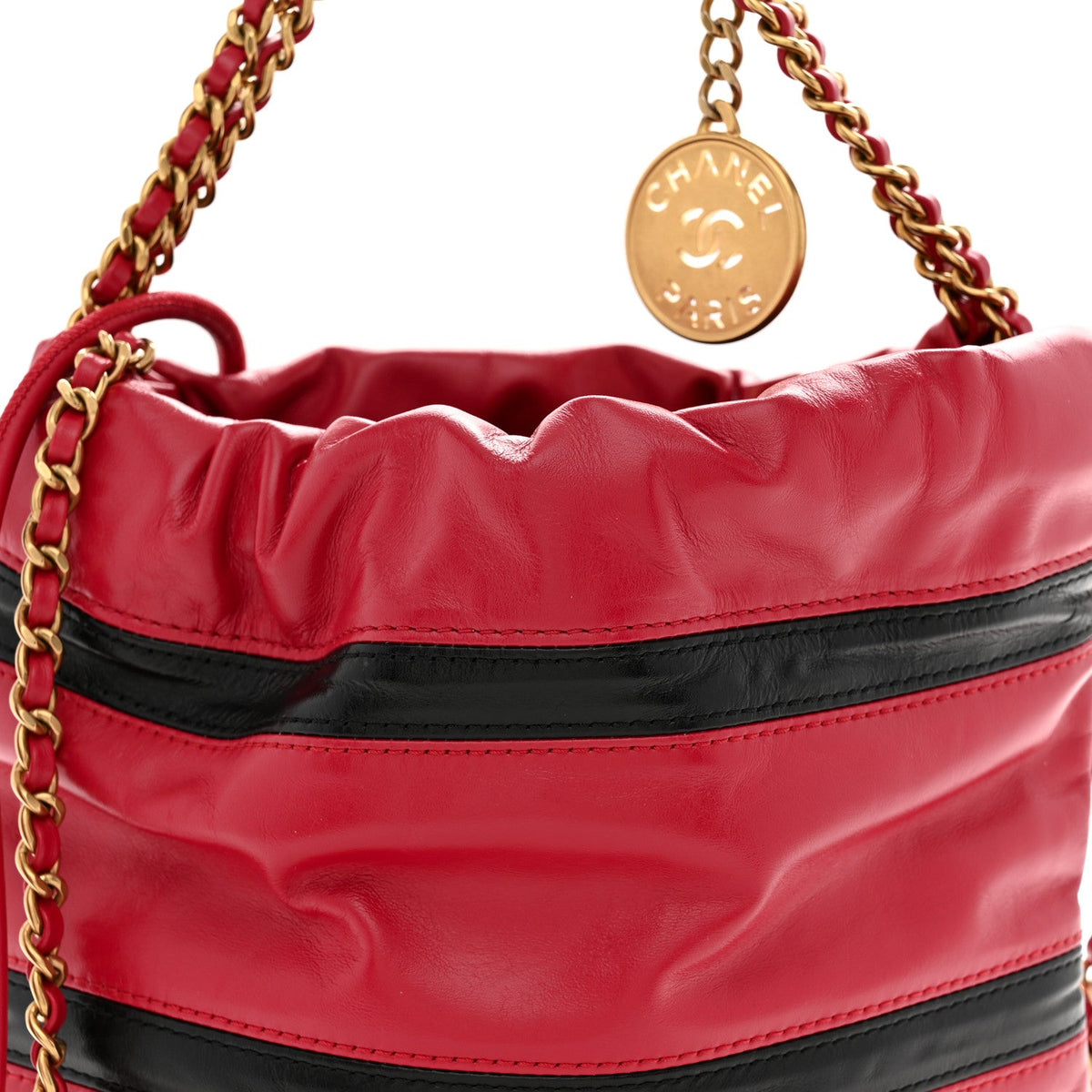 Shiny Calfskin Striped Mini Chanel 22 Red Black