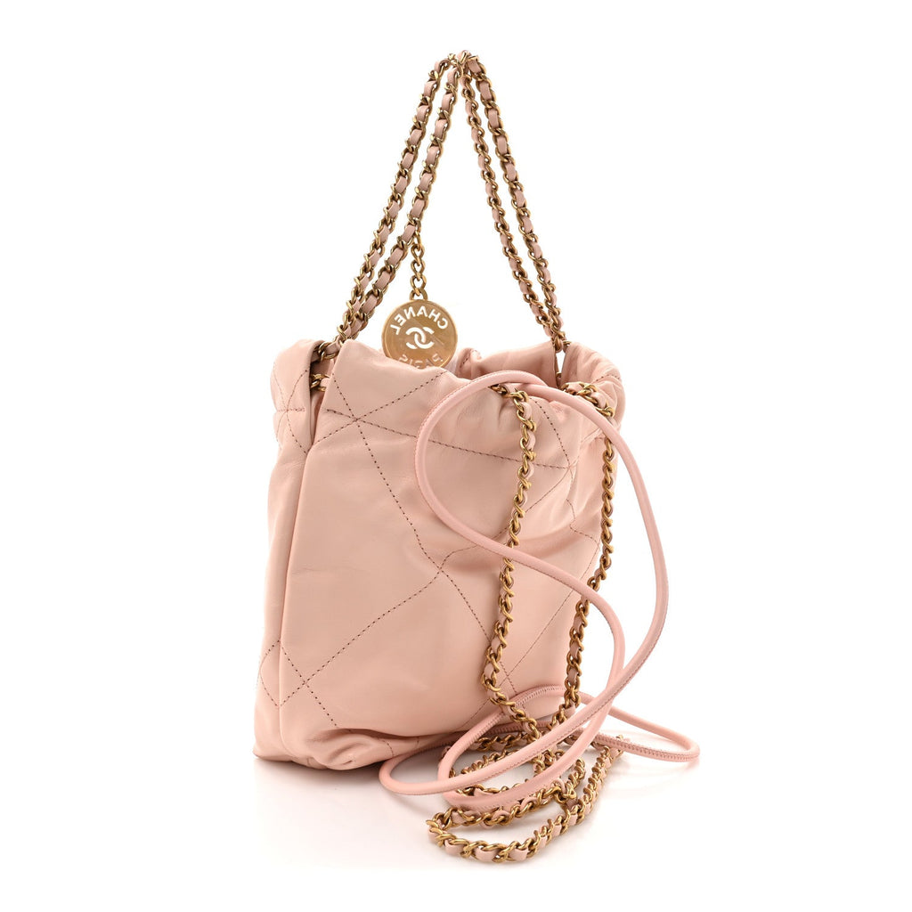 Shiny Calfskin Quilted Mini Chanel 22 Light Pink