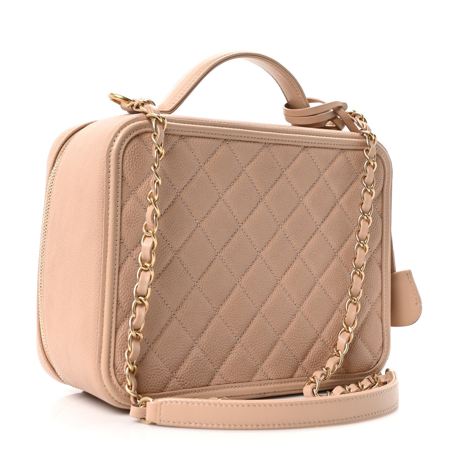 Caviar Quilted Large CC Filigree Vanity Case Beige