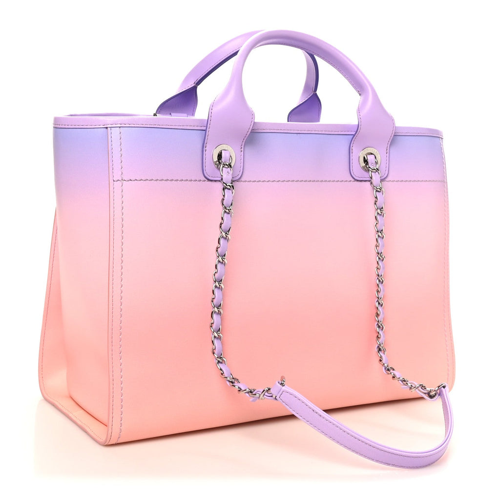 Shaded Calfskin Small Deauville Tote Light Purple Pink Coral