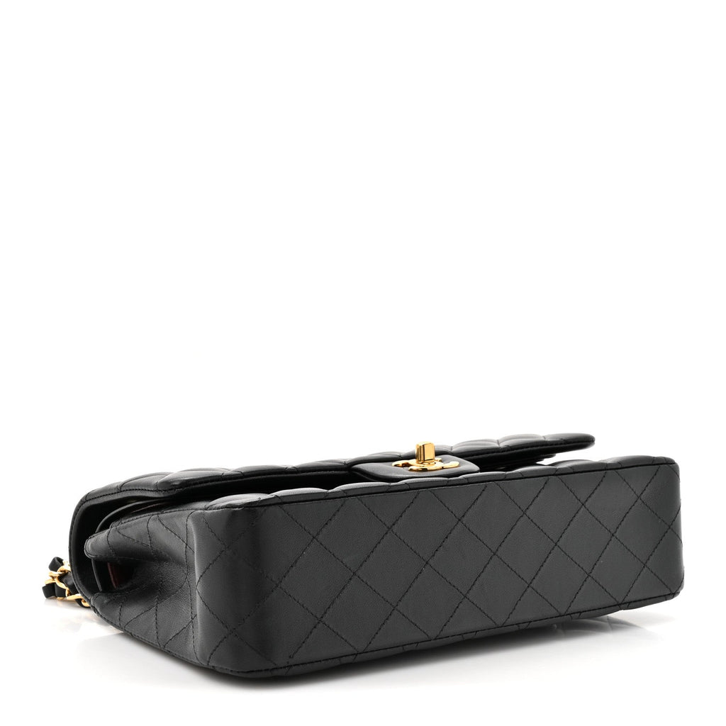 Lambskin Quilted Small Double Flap Black