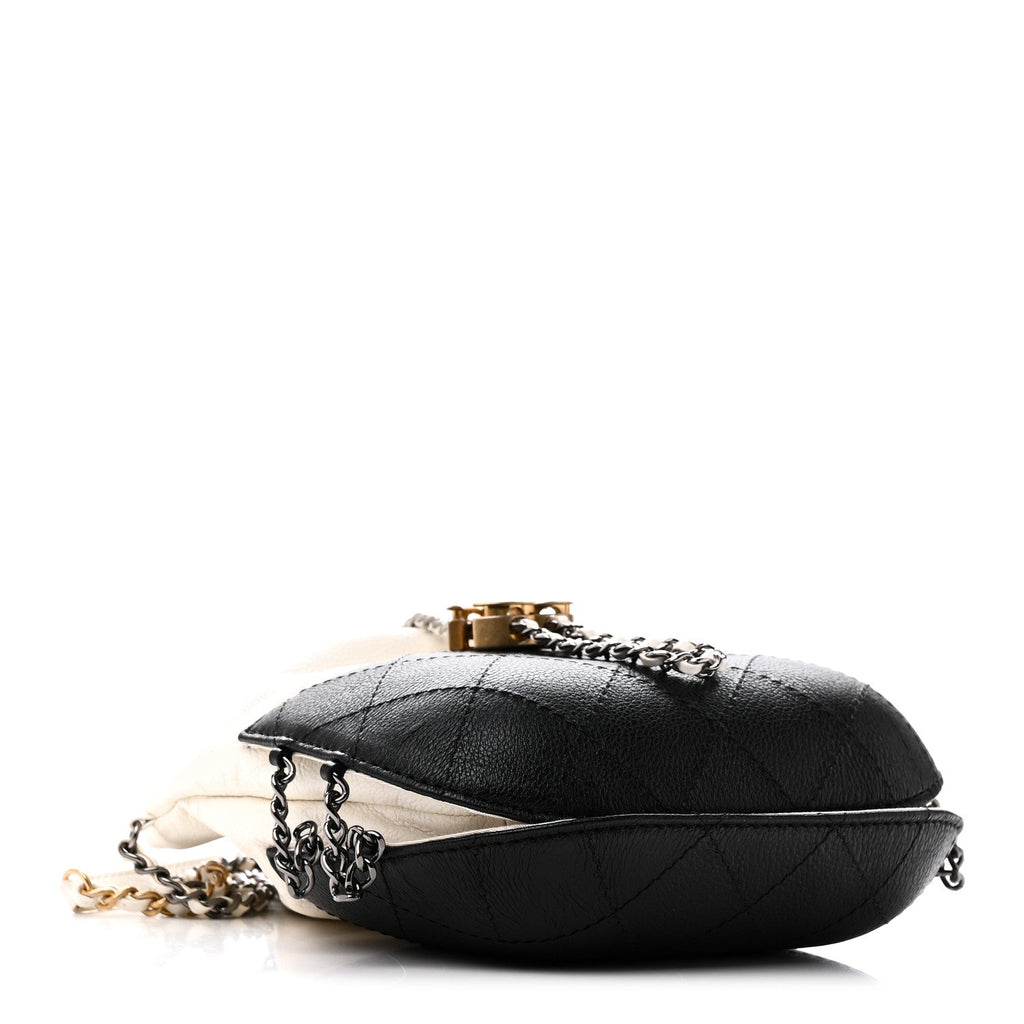 Aged Calfskin Quilted Small Gabrielle Bucket White Black