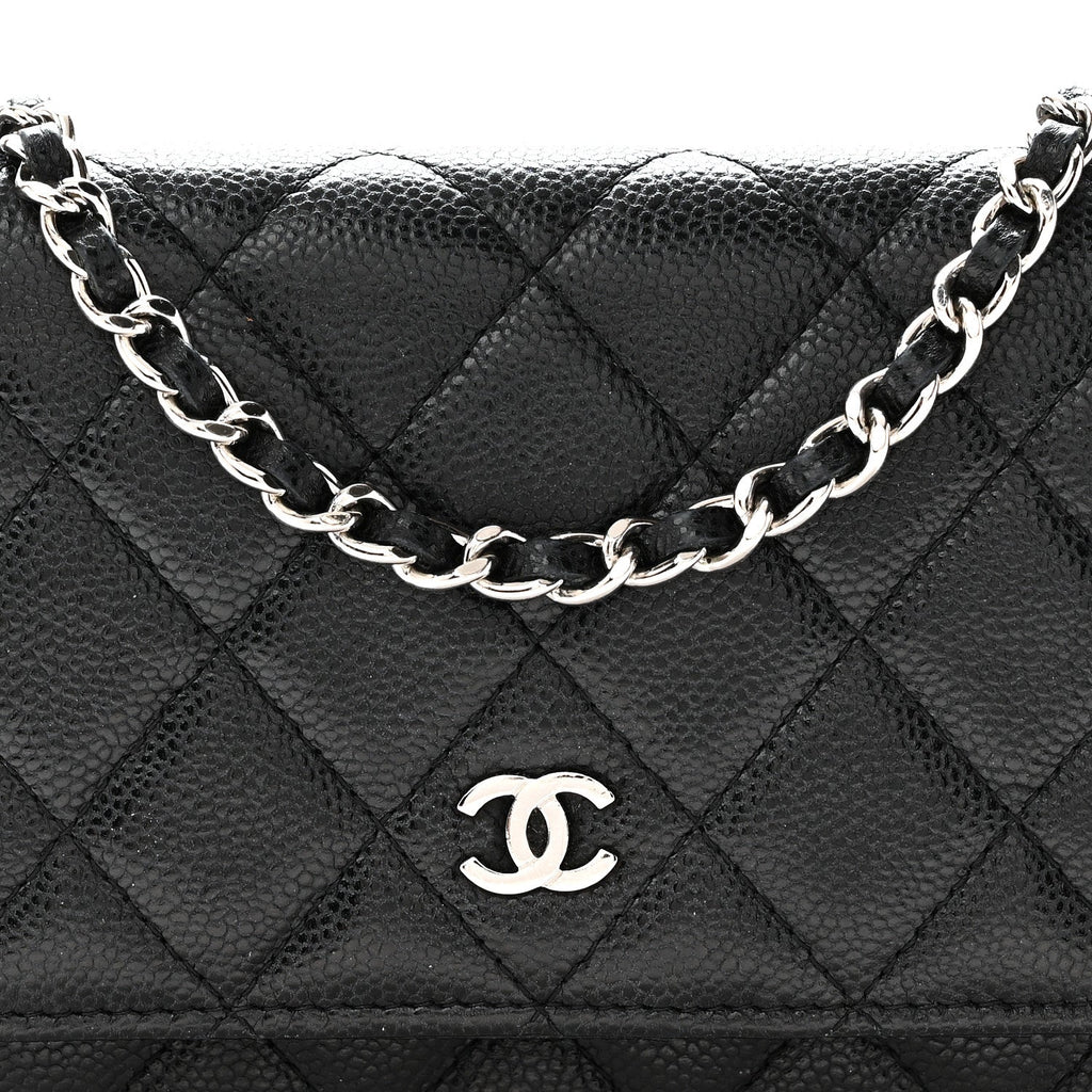 Caviar Quilted Mini Wallet On Chain WOC Black