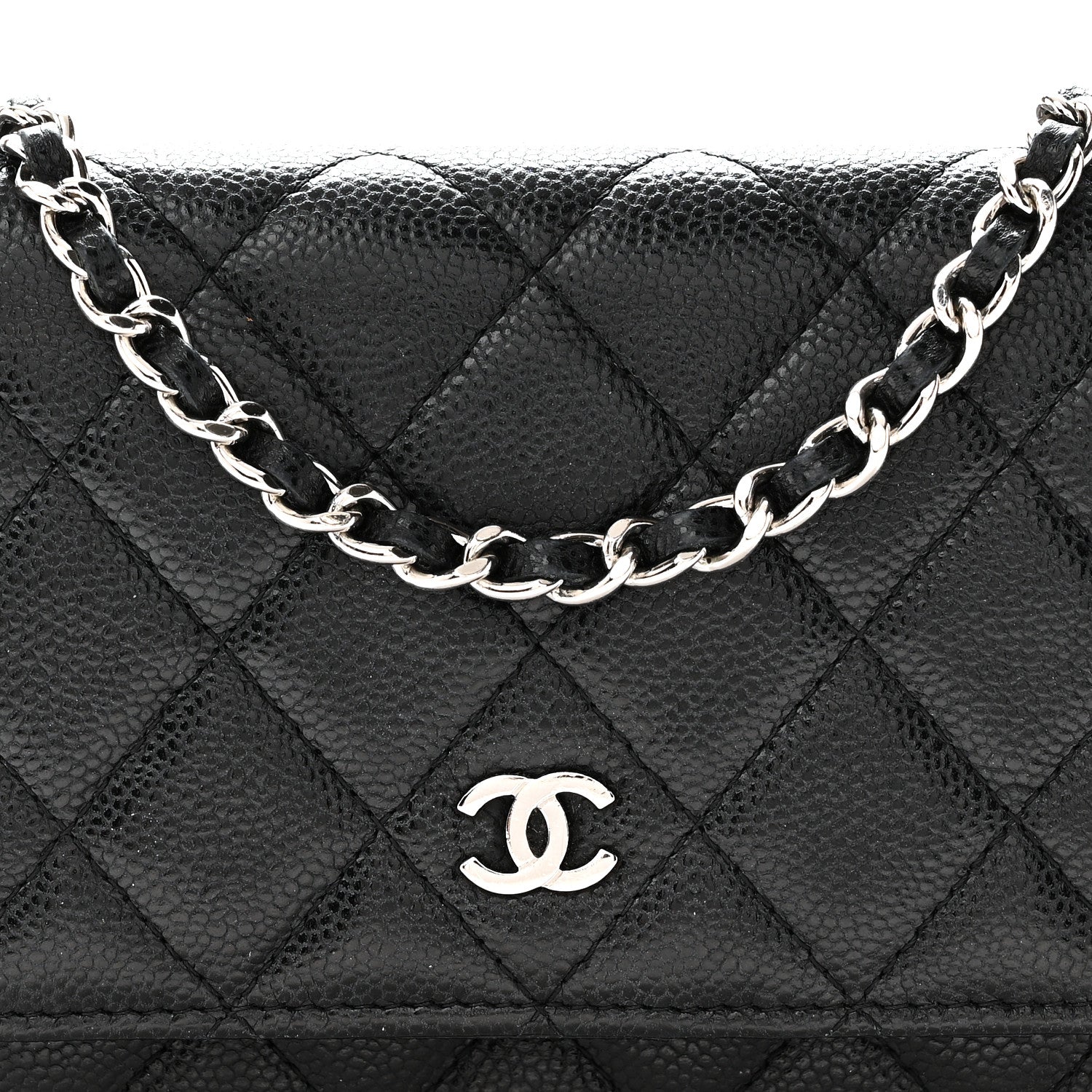 Caviar Quilted Mini Wallet On Chain WOC Black