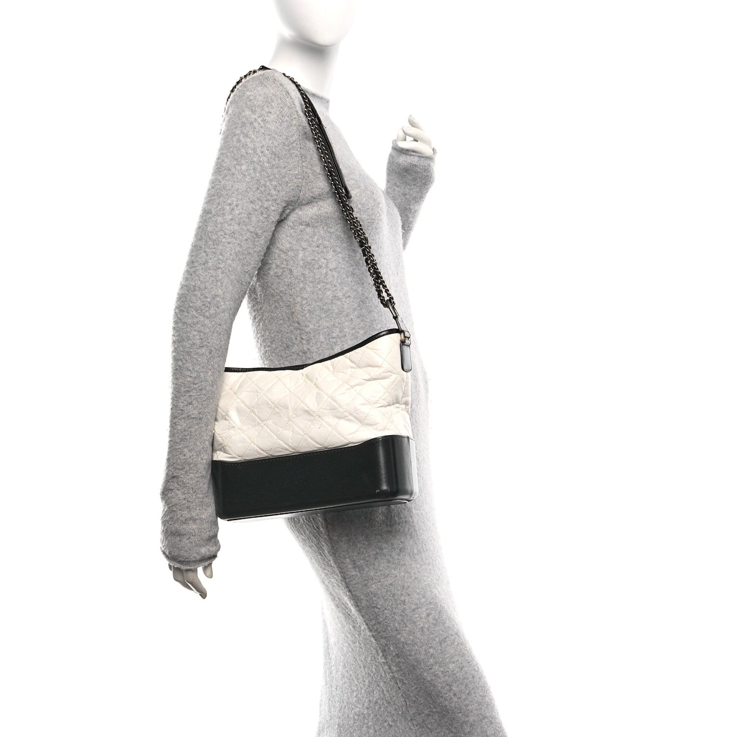 Aged Calfskin Quilted Medium Gabrielle Hobo Black White