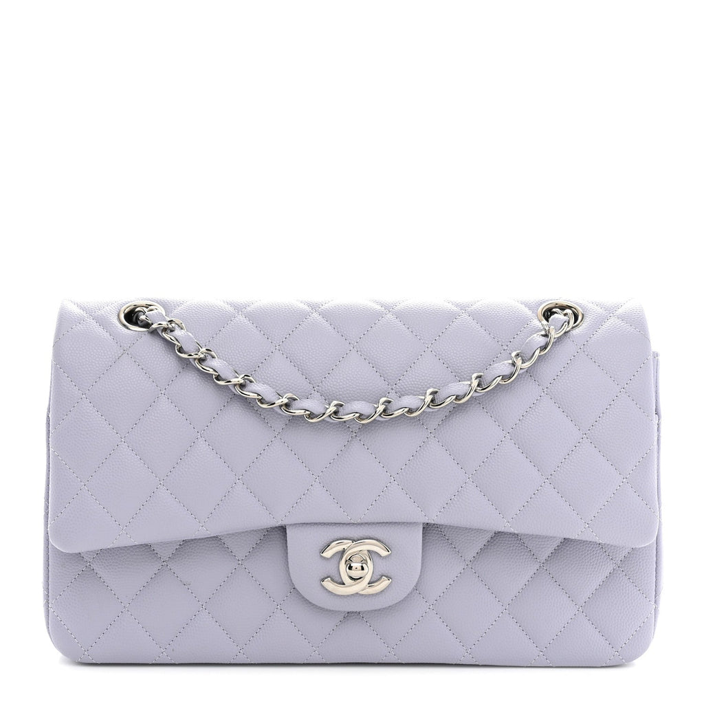 Caviar Quilted Medium Double Flap Light Purple