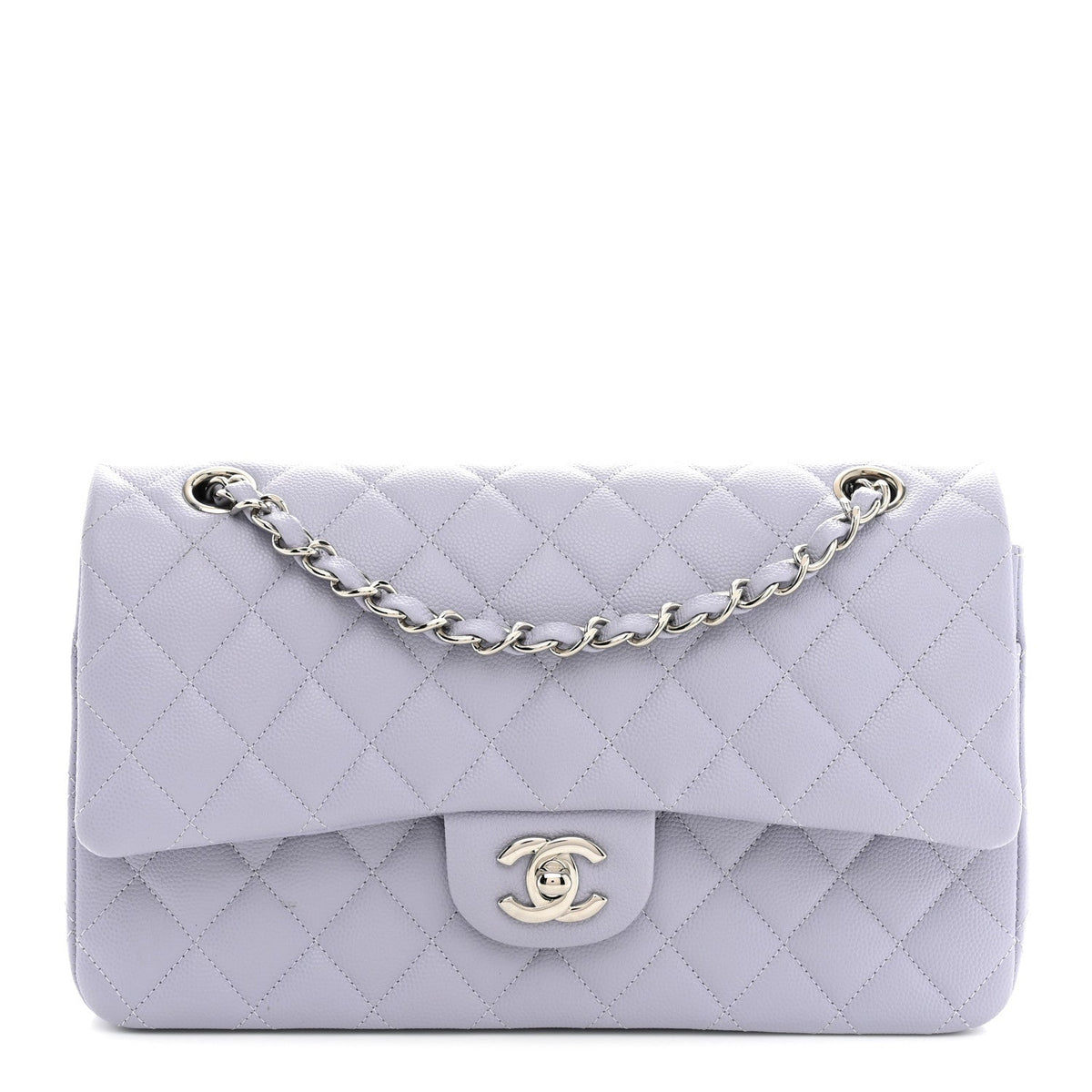 Caviar Quilted Medium Double Flap Light Purple