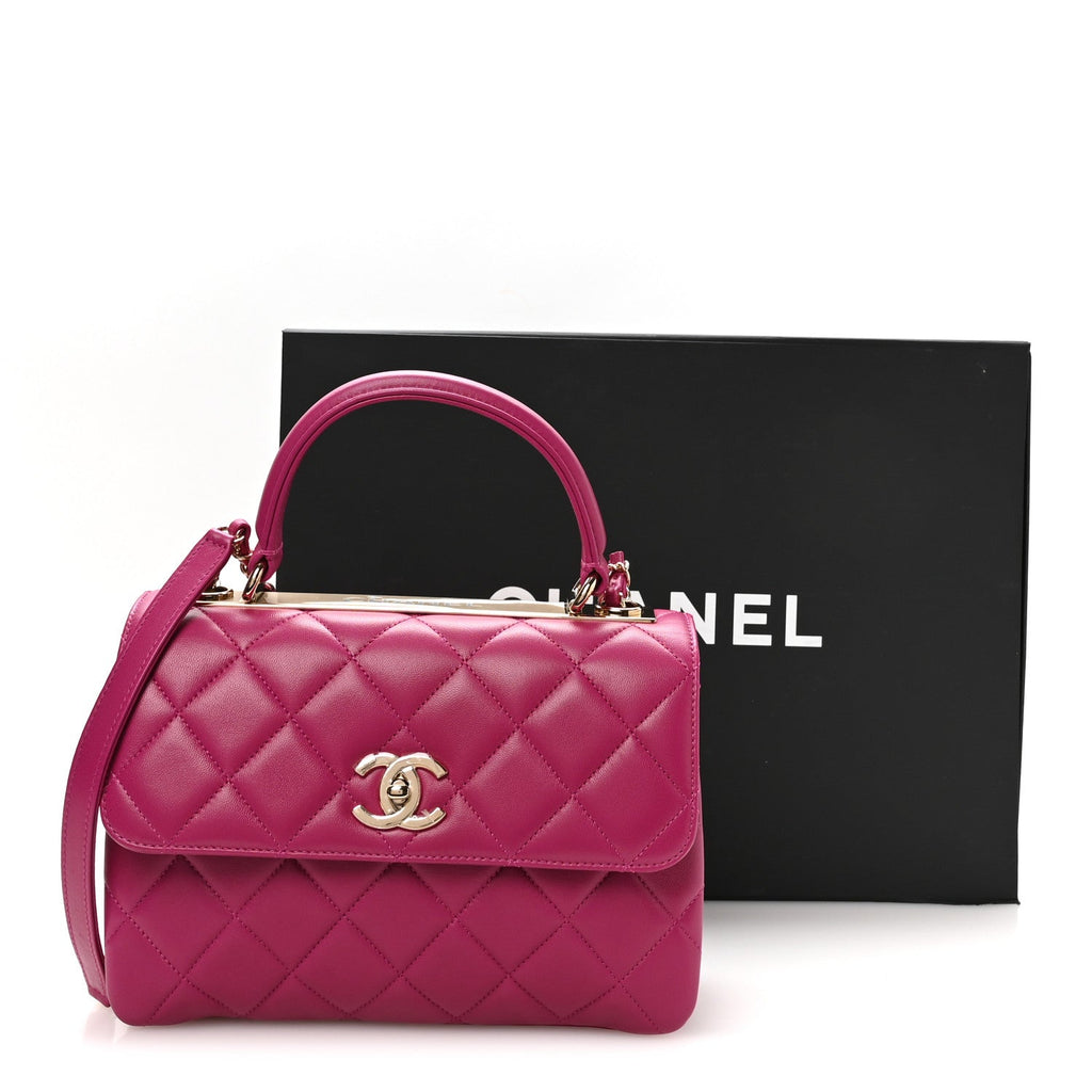 Lambskin Quilted Small Trendy CC Flap Dual Handle Bag Dark Pink