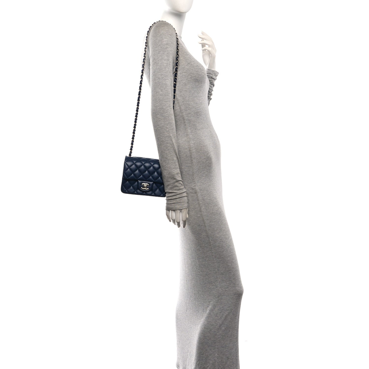 Lambskin Quilted Mini Square Flap Navy