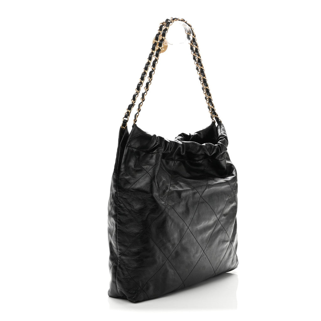 Shiny Calfskin Double Pocket Quilted Chanel 22 Black