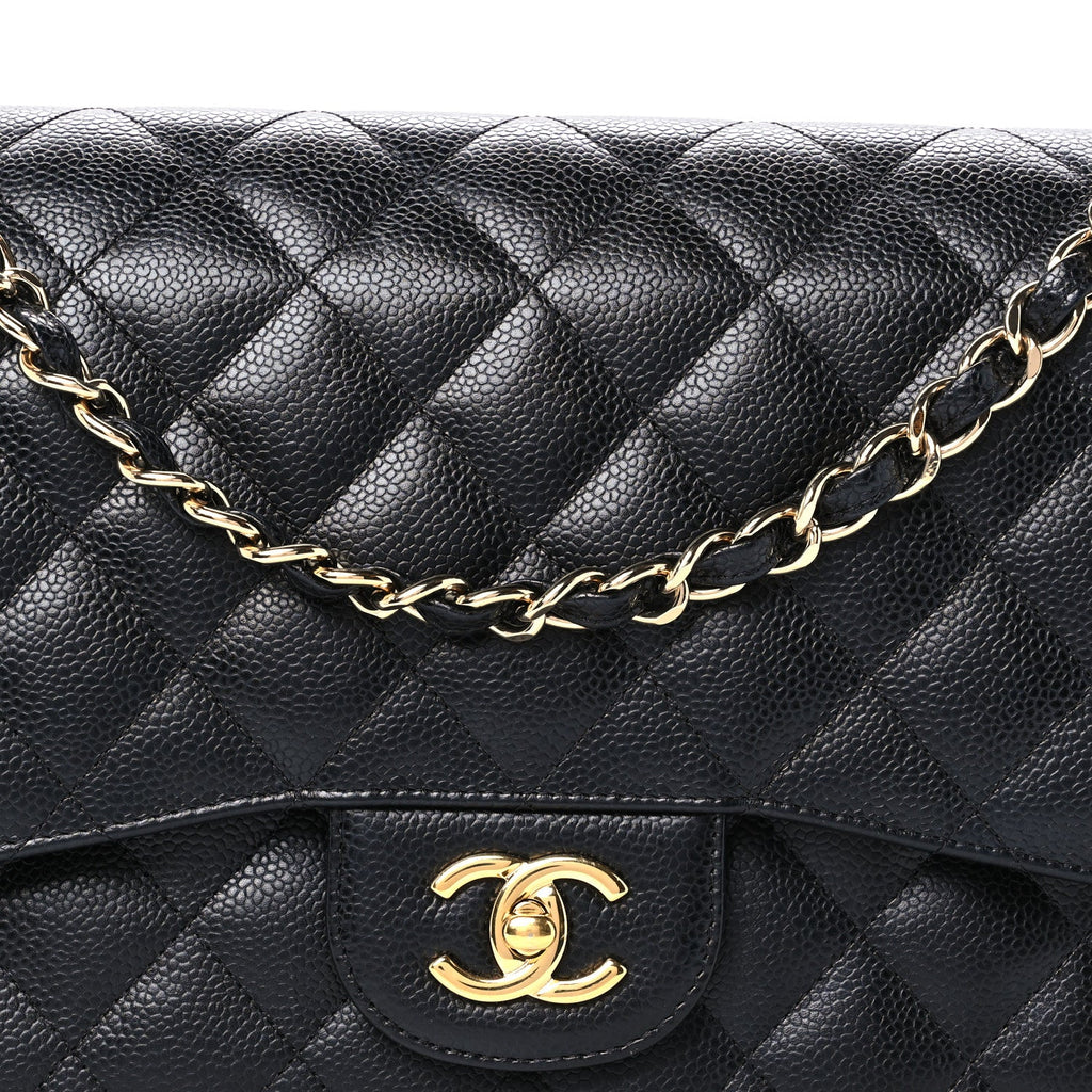 Caviar Quilted Jumbo Double Flap Black
