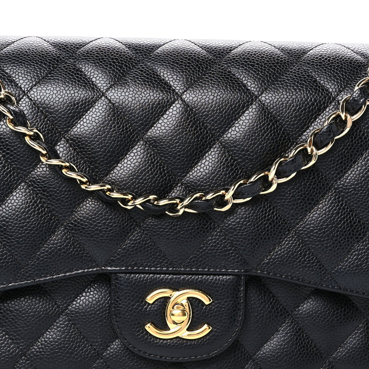 Caviar Quilted Jumbo Double Flap Black