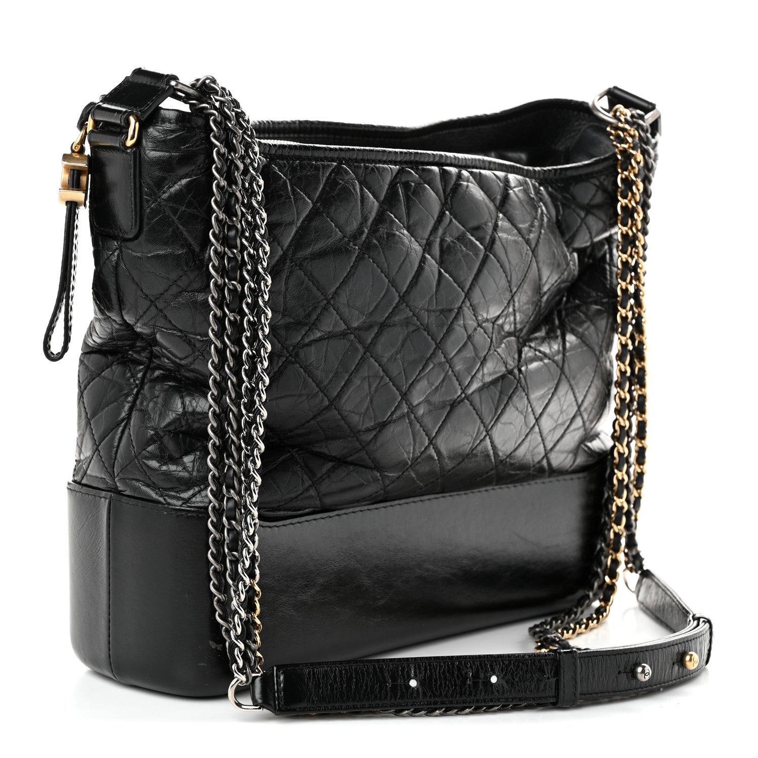 Aged Calfskin Quilted Large Gabrielle Hobo Black