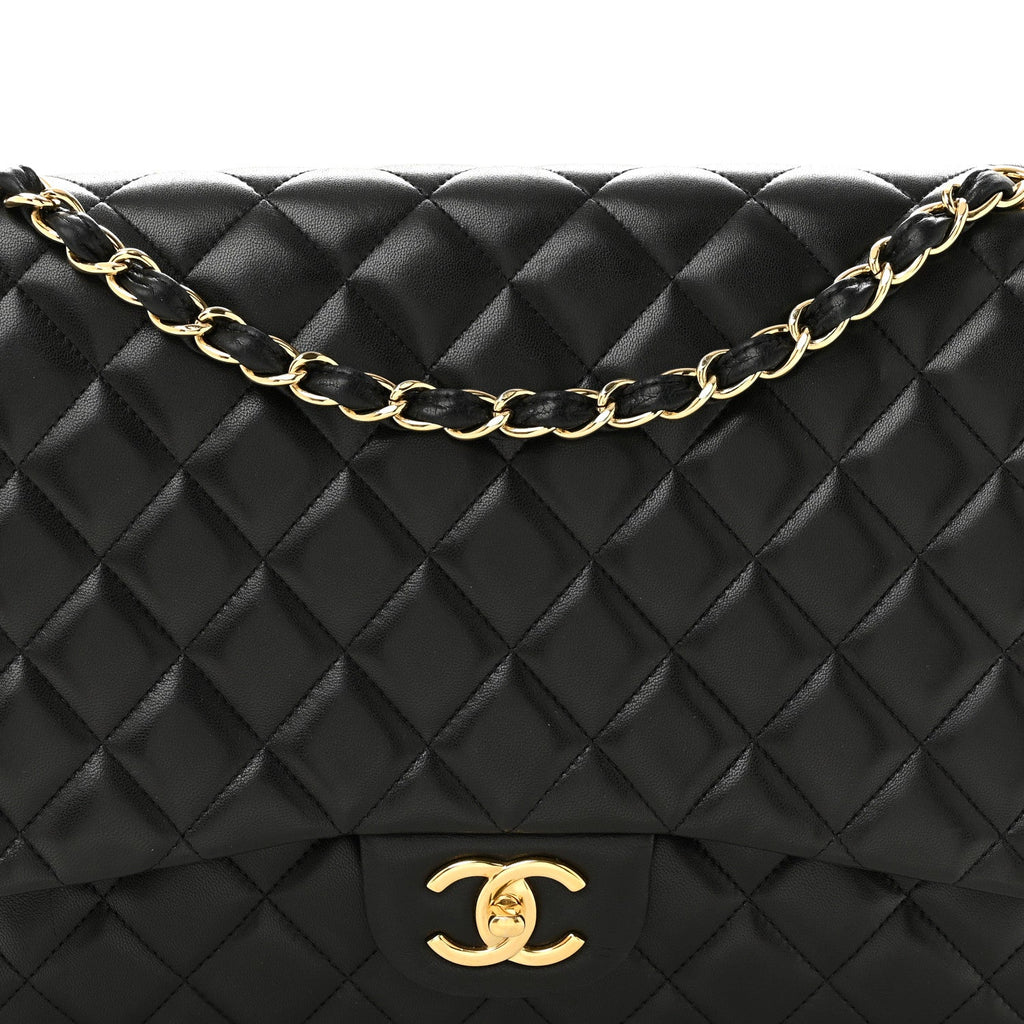 Lambskin Quilted Maxi Double Flap Black