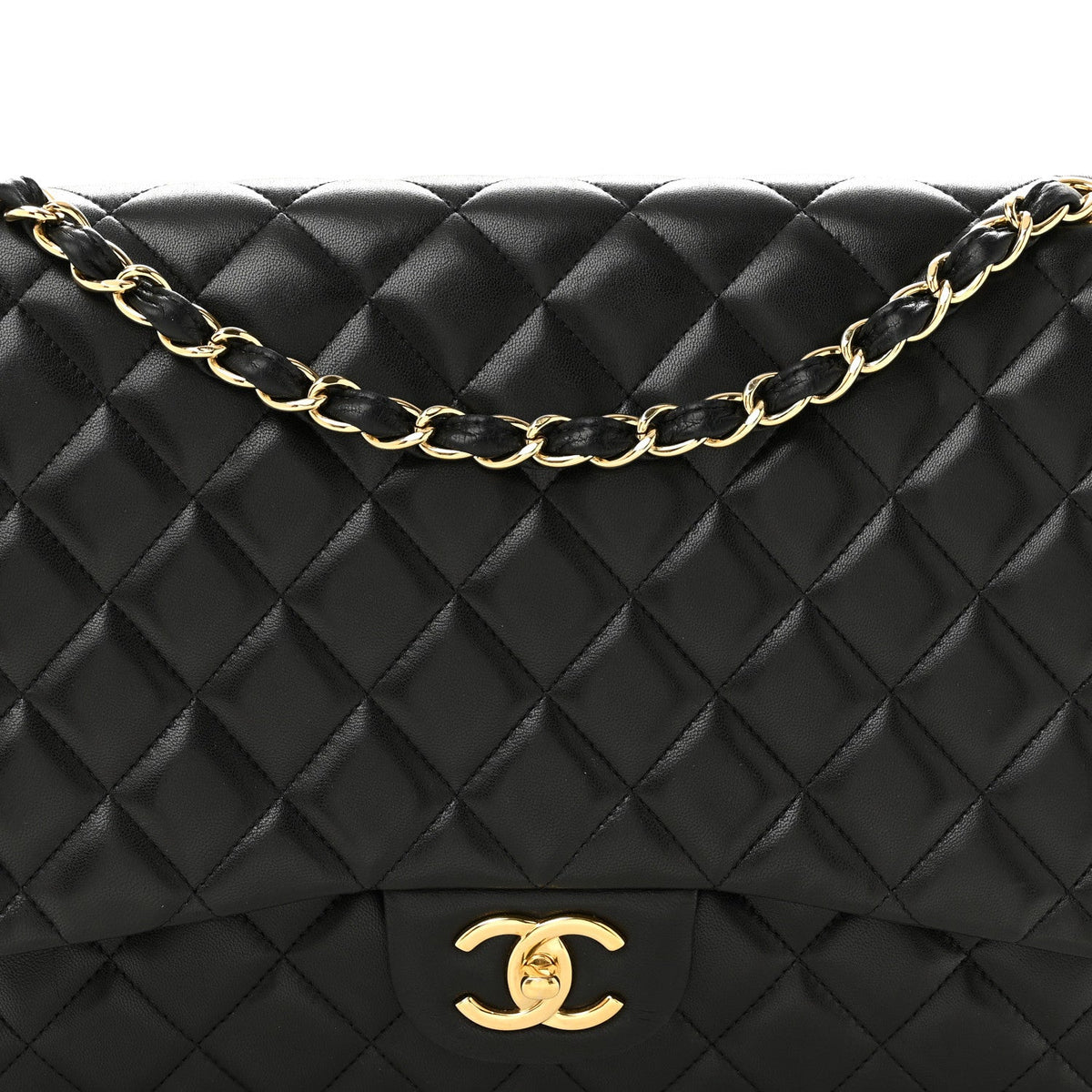 Lambskin Quilted Maxi Double Flap Black