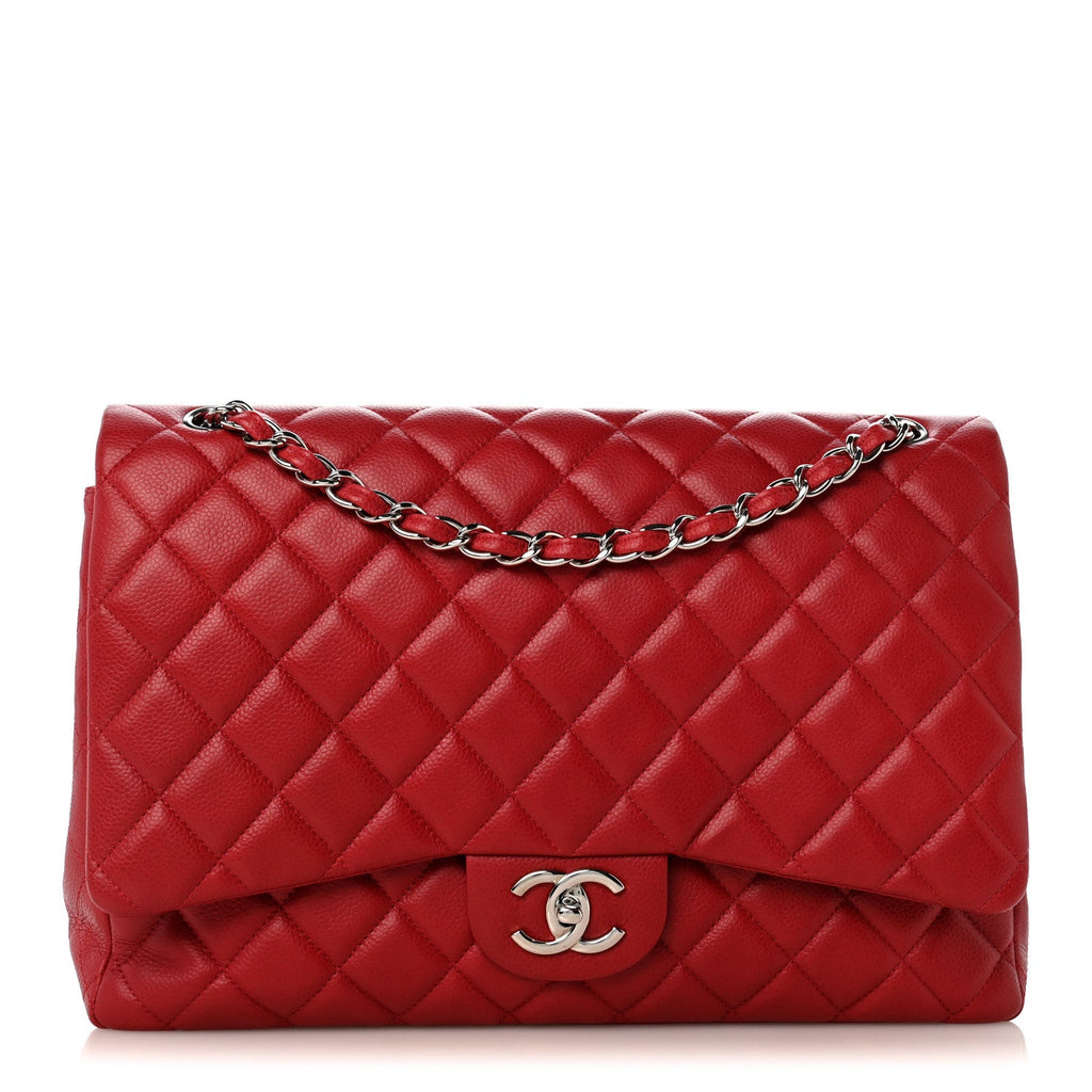 Caviar Quilted Maxi Double Flap Dark Red