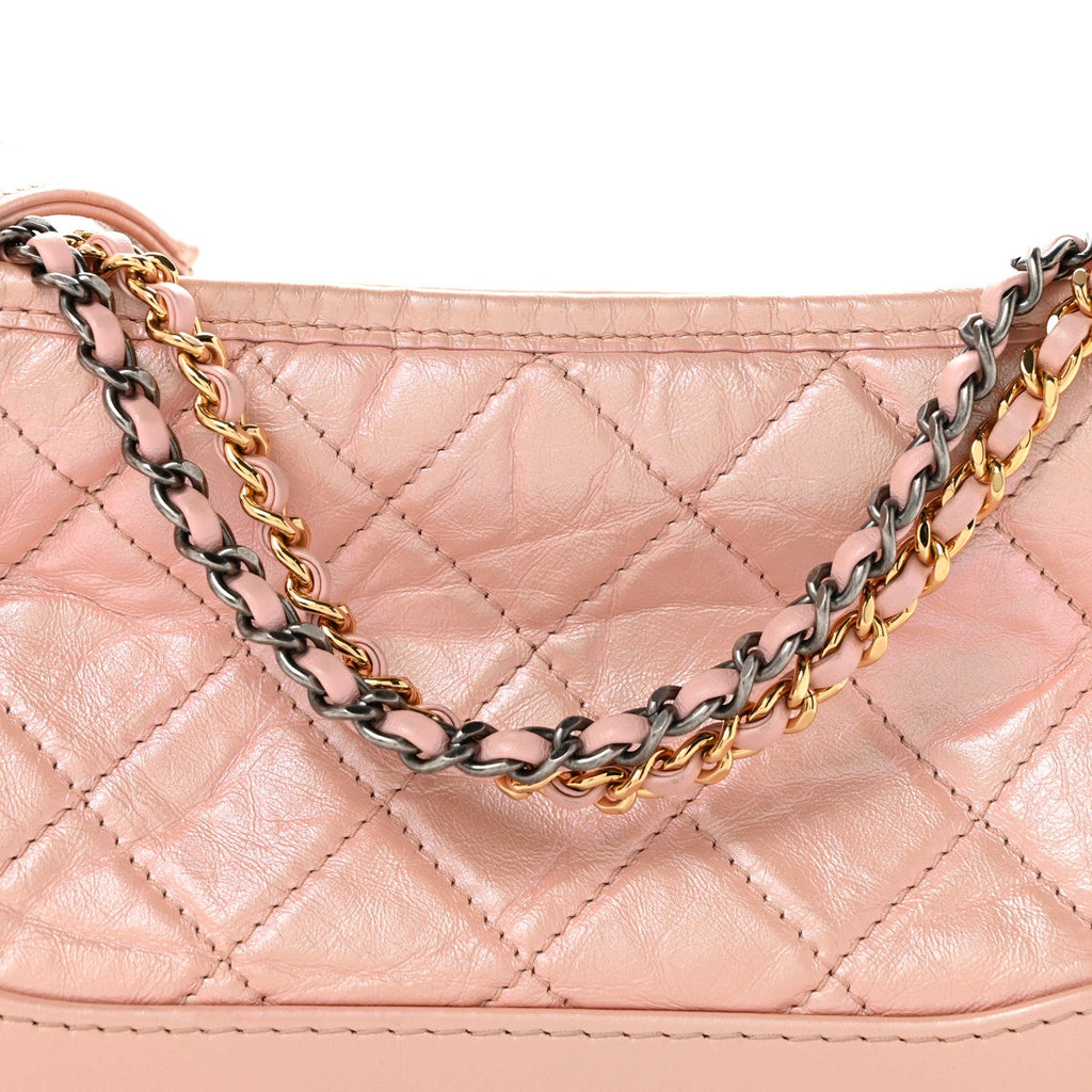 Iridescent Aged Calfskin Quilted Small Gabrielle Hobo Rose Rose