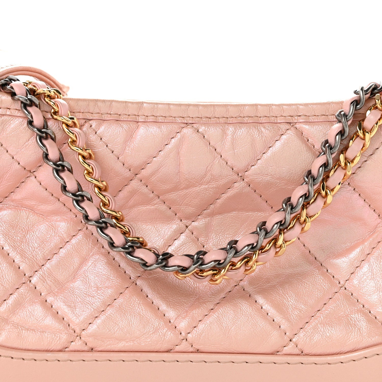 Iridescent Aged Calfskin Quilted Small Gabrielle Hobo Rose Rose