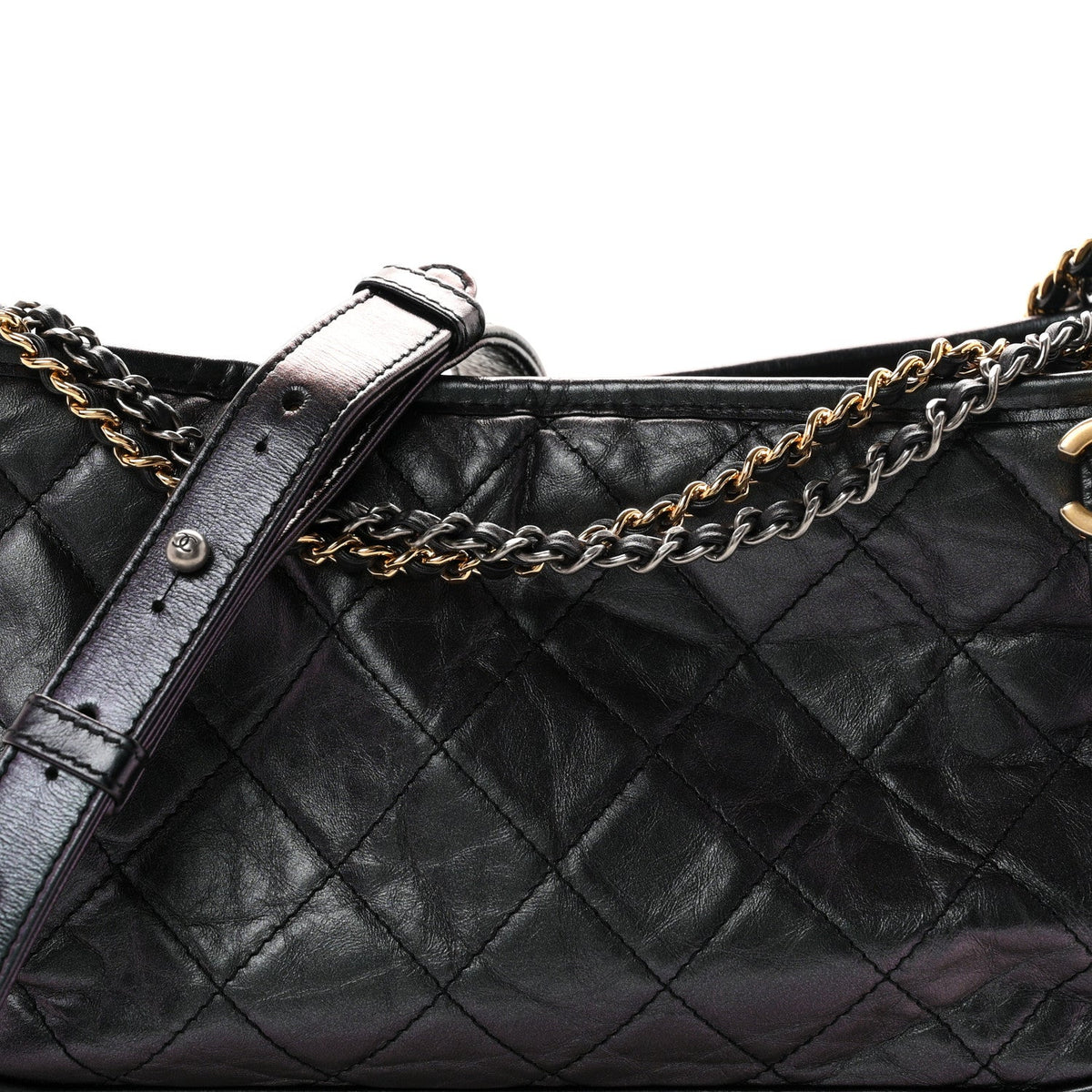 Iridescent Aged Calfskin Quilted Medium Gabrielle Hobo Black