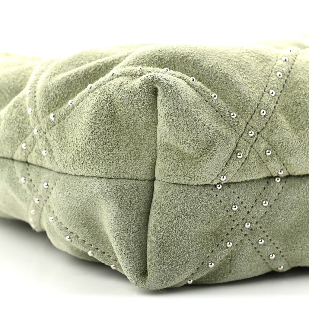 Suede Stitched Quilted Studded Mini Chanel 22 Light Green