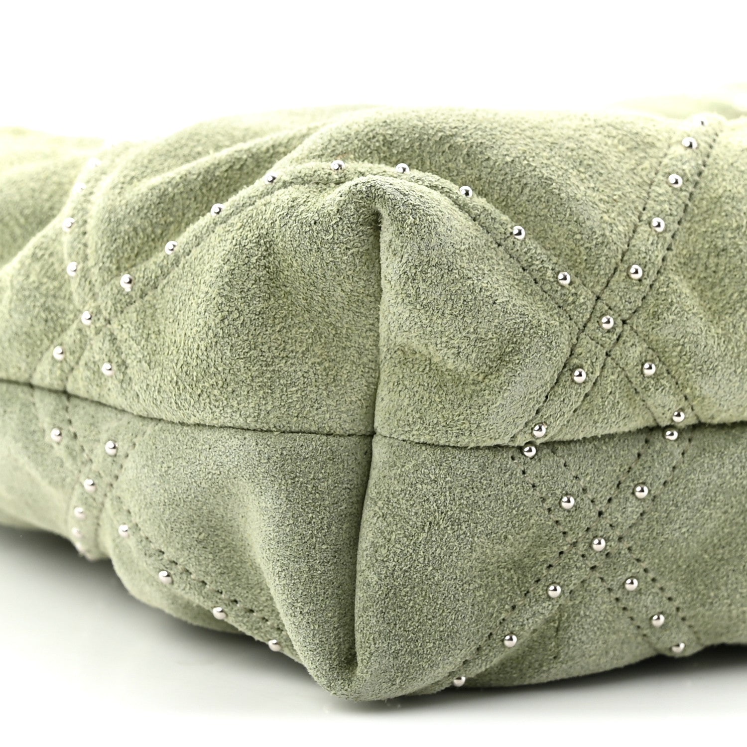 Suede Stitched Quilted Studded Mini Chanel 22 Light Green