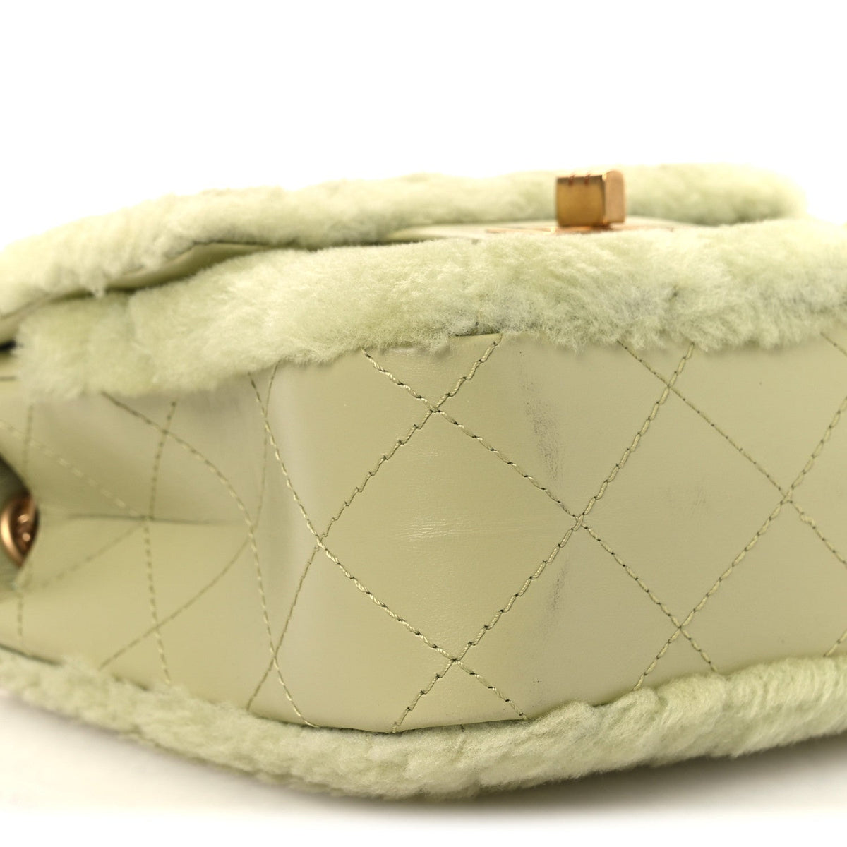 Shearling Aged Calfskin Quilted 2.55 Reissue Mini North South Flap Green