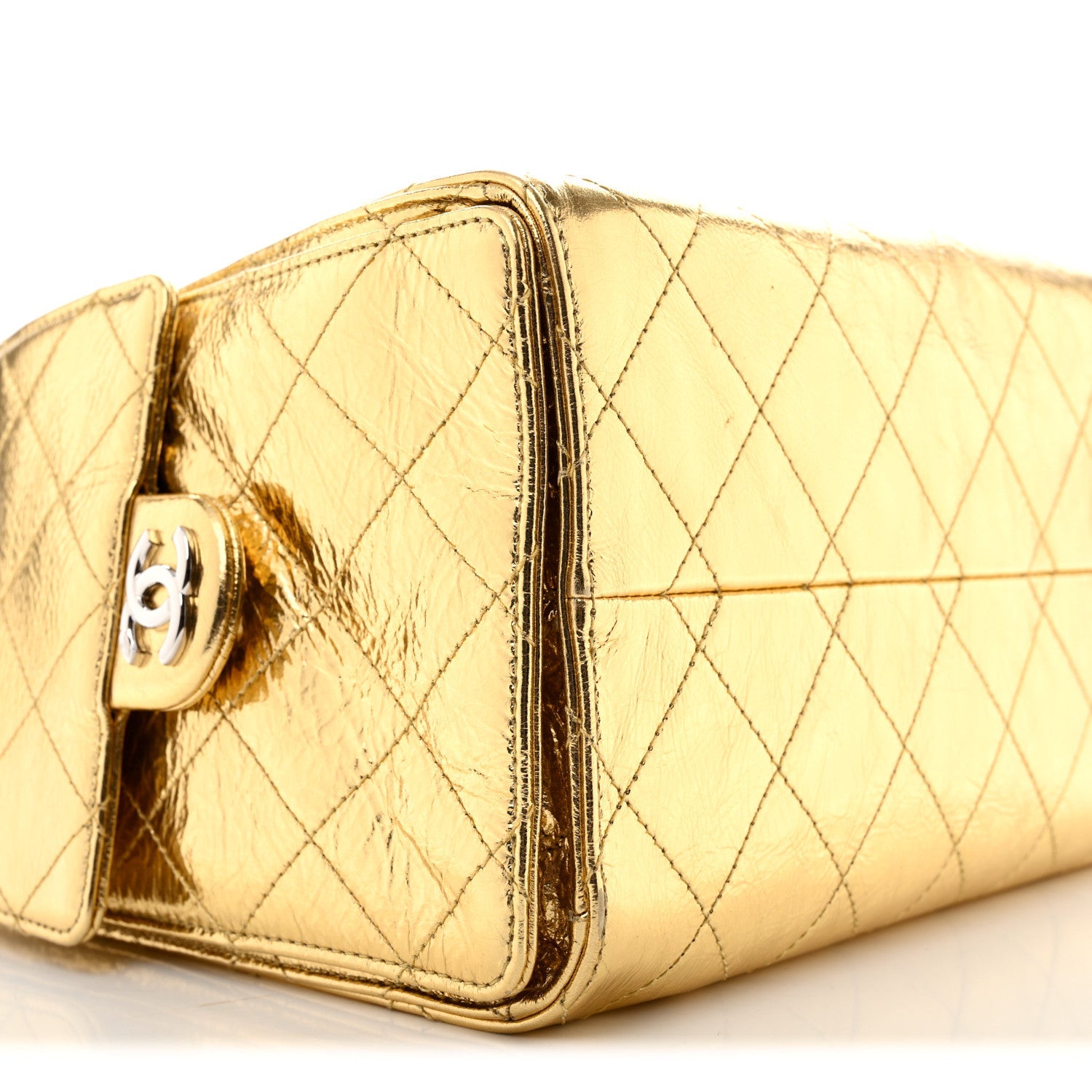 Metallic Aged Calfskin Quilted Small Chanel 25 Handbag Gold