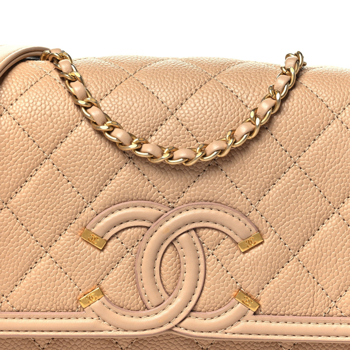 Caviar Quilted Small CC Filigree Flap Beige