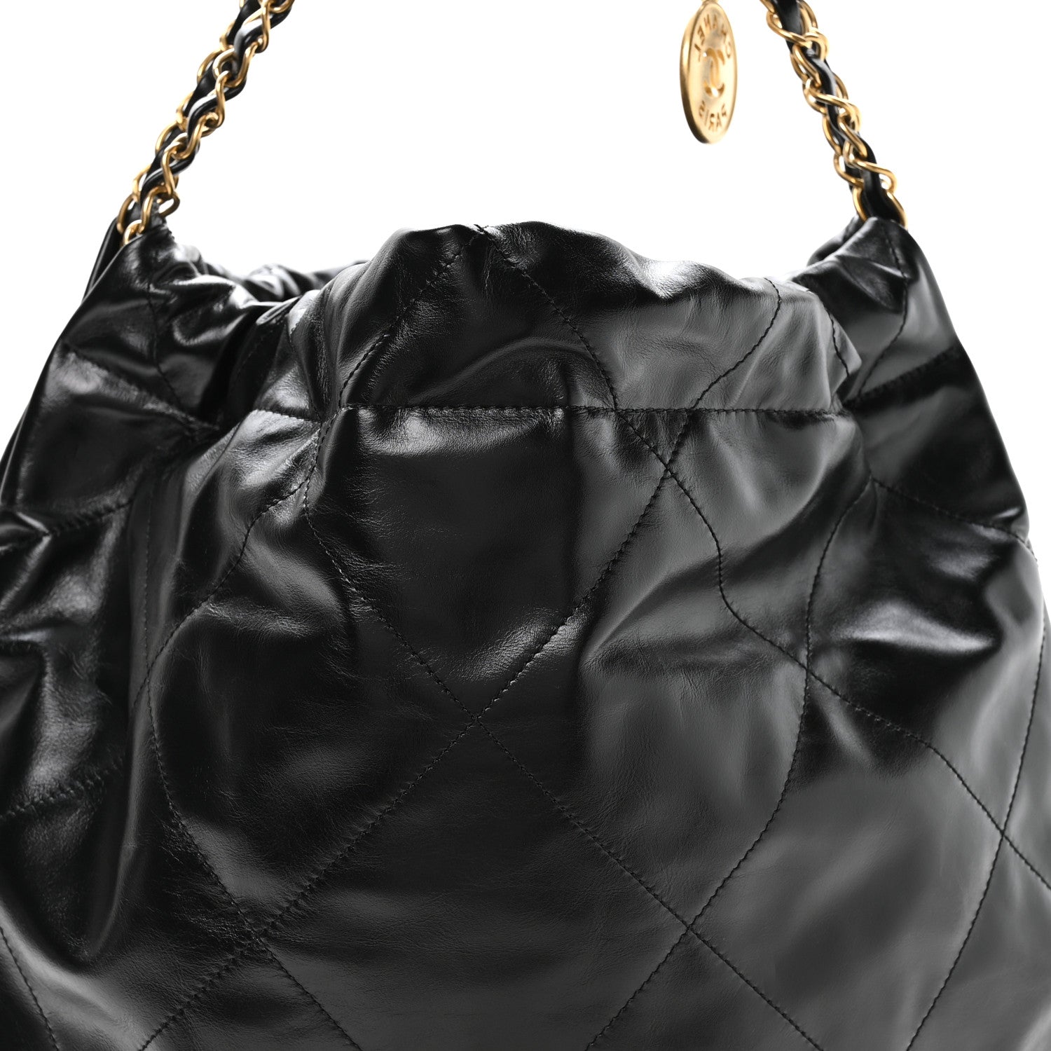 Shiny Calfskin Quilted Small Chanel 22 Black
