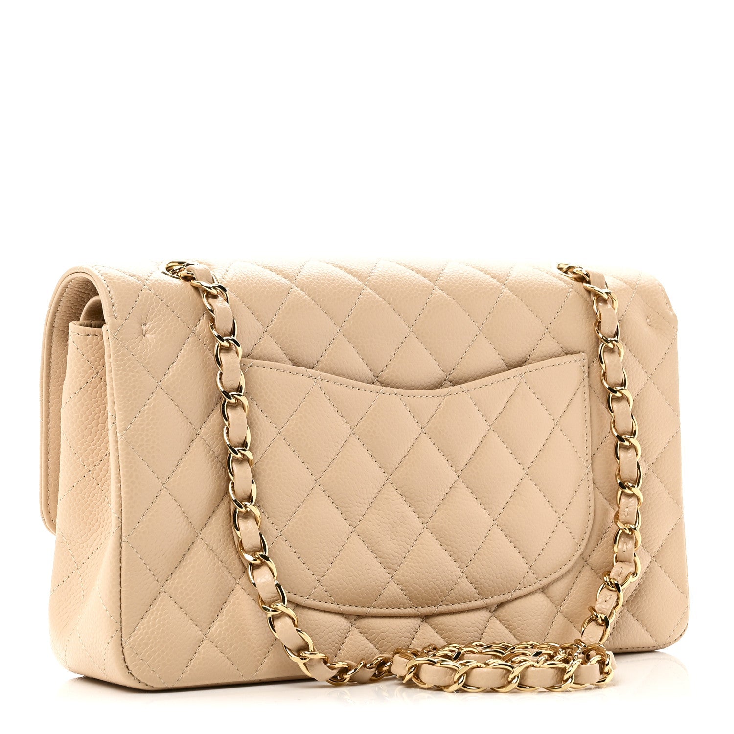 Caviar Quilted Medium Double Flap Beige