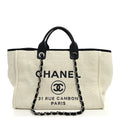 Woven Straw Raffia Medium Deauville Tote White Navy