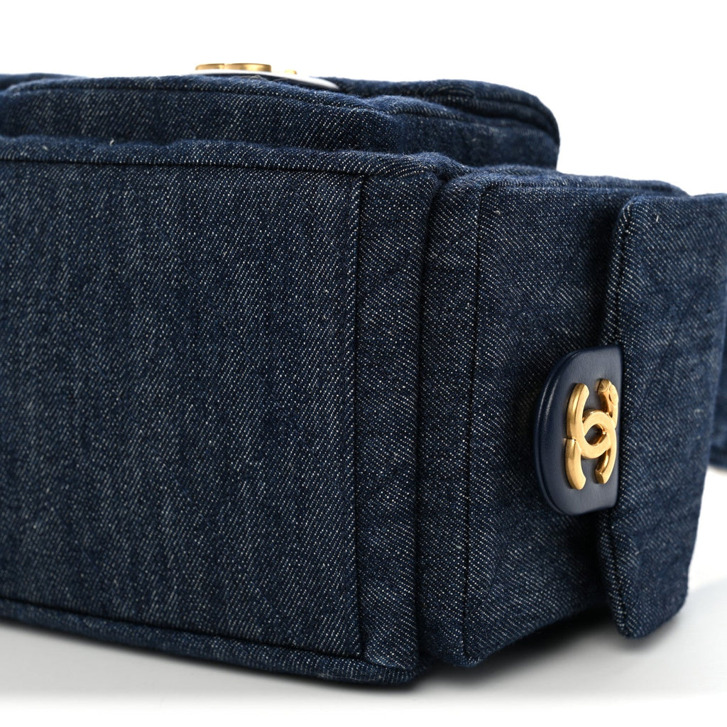 Washed Denim Quilted Maxi Trendy Pockets Hobo Dark Blue