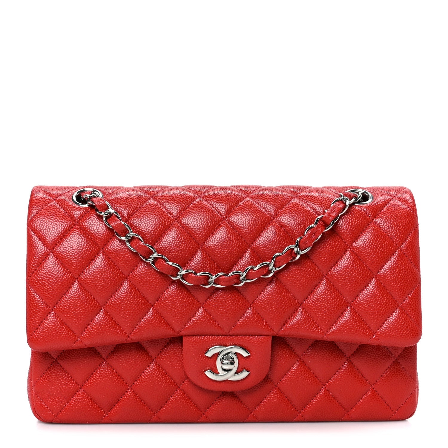 Caviar Quilted Medium Double Flap Red