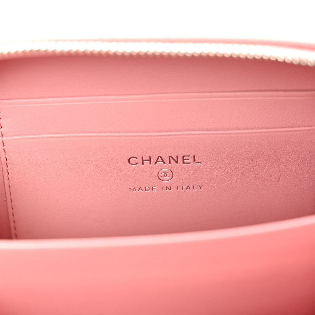 Caviar Quilted Striped CC Filigree Clutch With Chain Pink White