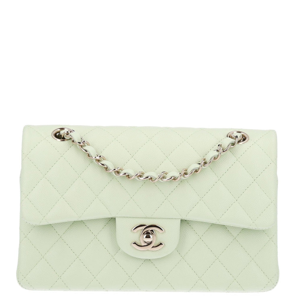 Caviar Quilted Small Double Flap Light Green