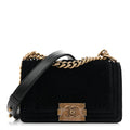 Velvet Chevron Quilted Small Boy Flap Black