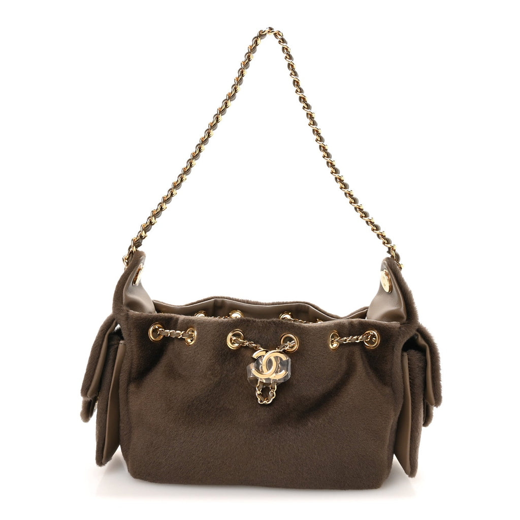 Pony Hair Mini Chanel 25 Handbag Dark Khaki