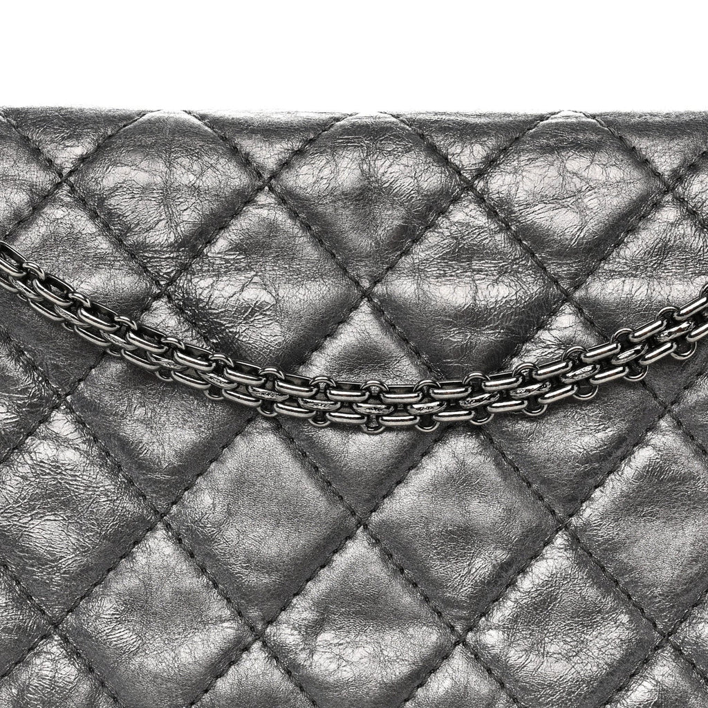 Metallic Aged Calfskin Quilted 2.55 Reissue 227 Flap Dark Silver