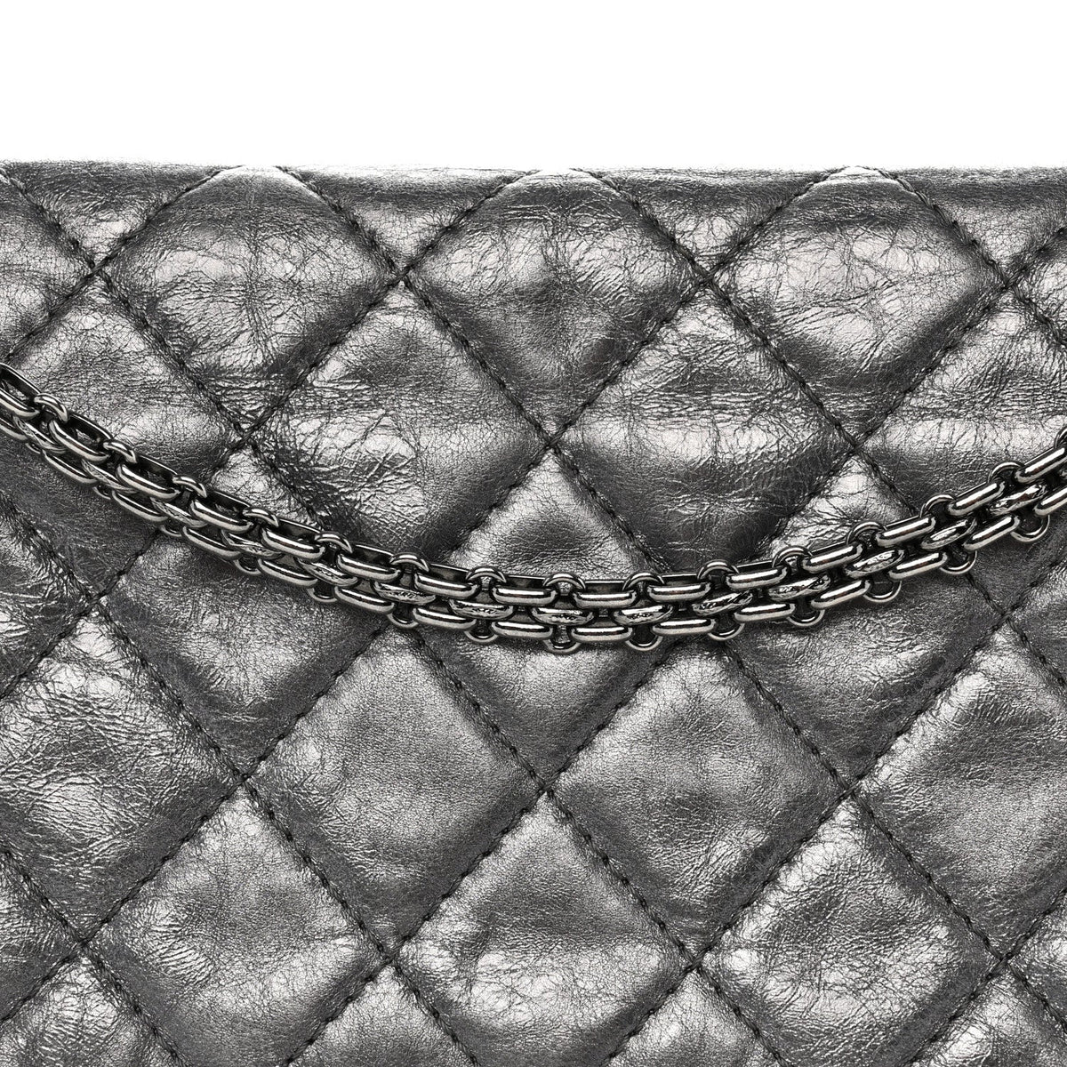 Metallic Aged Calfskin Quilted 2.55 Reissue 227 Flap Dark Silver