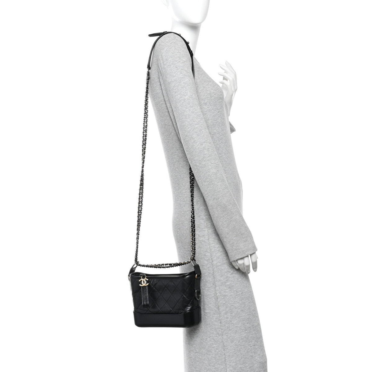 Aged Calfskin Quilted Small Gabrielle Hobo Black